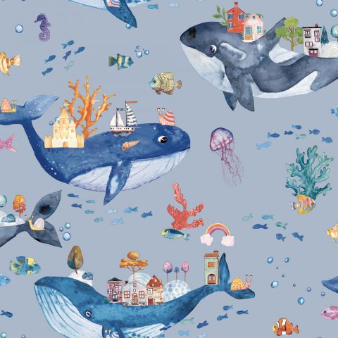 Dutch Wallcoverings - Whale Town Bleu 13220