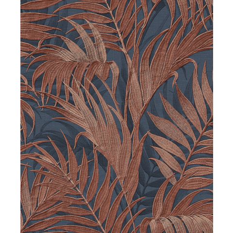 Dutch Wallcoverings - Grace Tropical Palm -Grace Tropical palm leaf blue/copper GR322109