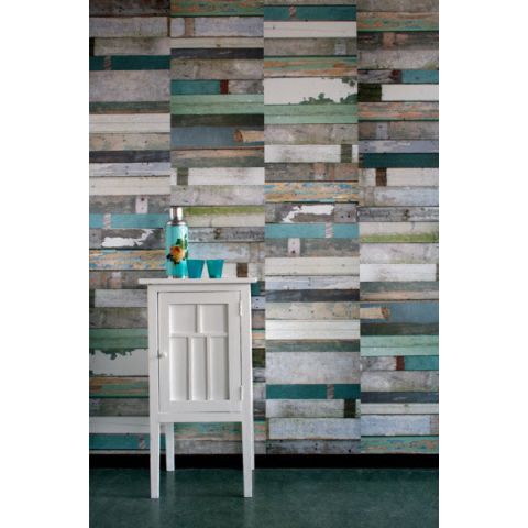 Scrap wood wallpaper Green