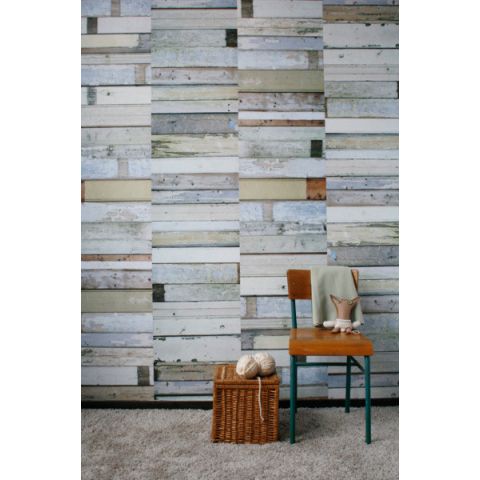 Scrap wood wallpaper White